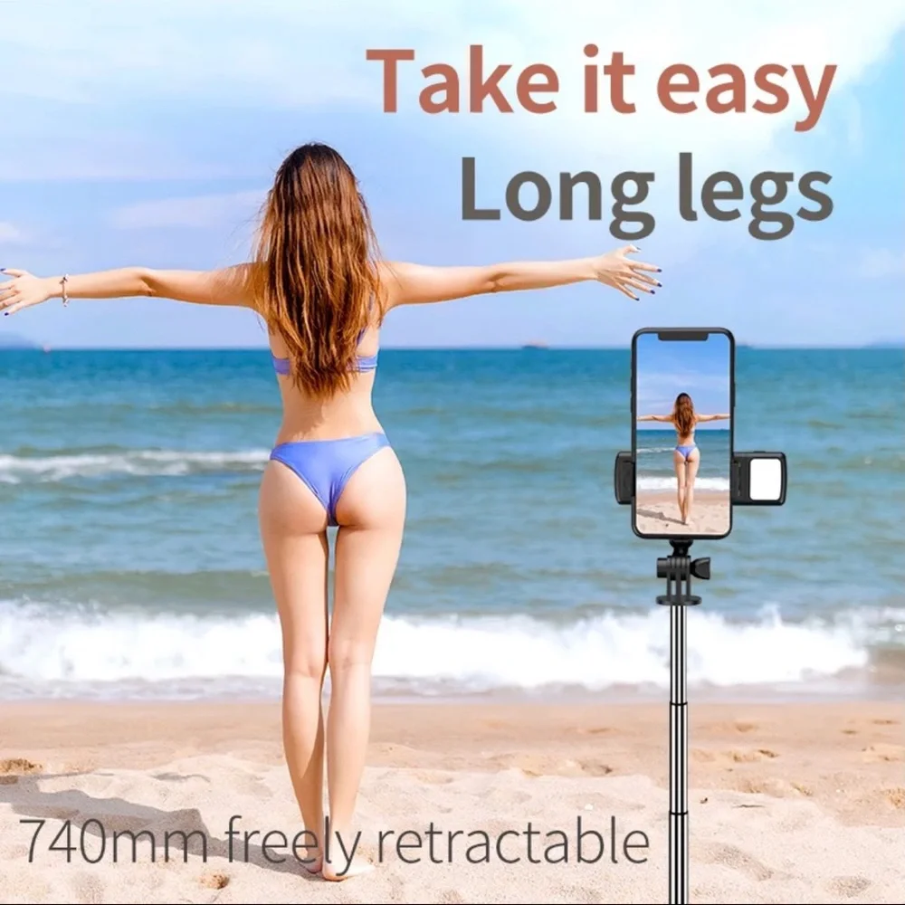 selfie stick foldable mini tripod with fill light shutter remote control for IOS